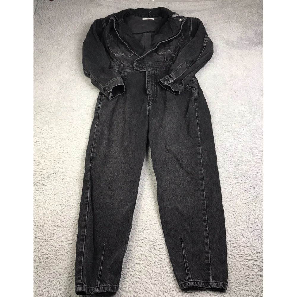 We The Free People‎ Maris Denim Coverall Womens S Black Jean Collared Jumpsuit
